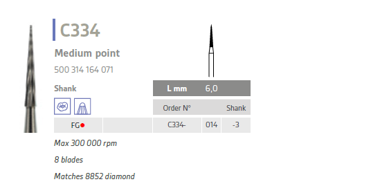 carbide bur medium point c334
